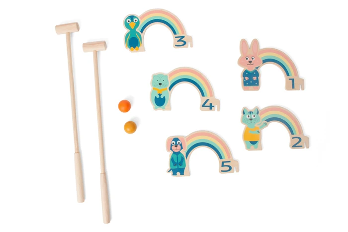 ערכת משחק קריקט גדול מעץ Crocket Rainbow מבית BS