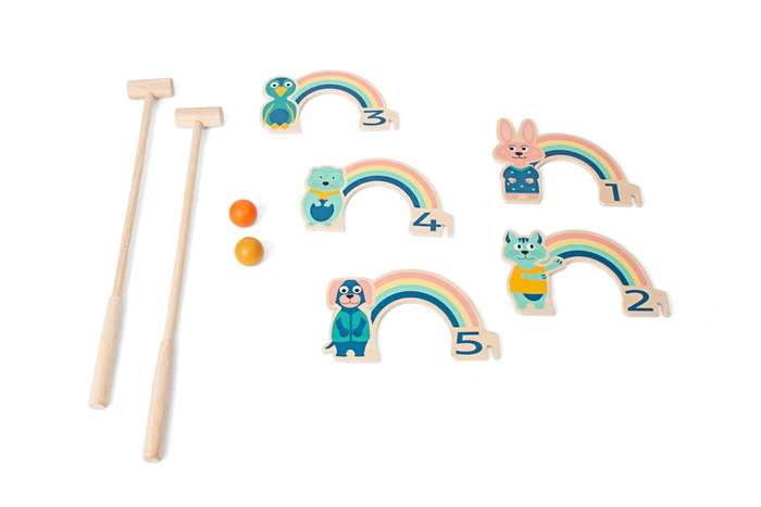 ערכת משחק קריקט גדול מעץ Crocket Rainbow מבית BS