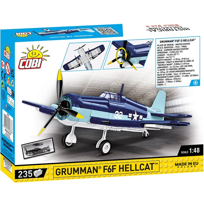 מטוס קרב גראמן F6F הלקאט – דגם הרכבה בקנה מידה 1:48 (235 חלקים) מבית COBI