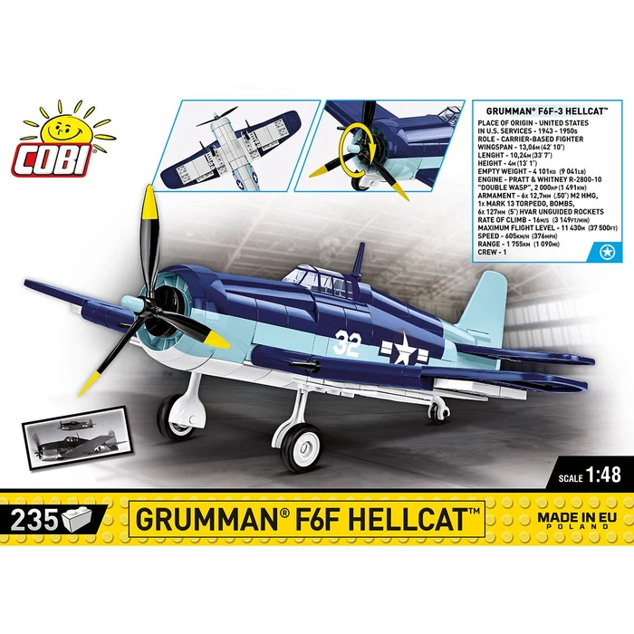 מטוס קרב גראמן F6F הלקאט – דגם הרכבה בקנה מידה 1:48 (235 חלקים) מבית COBI