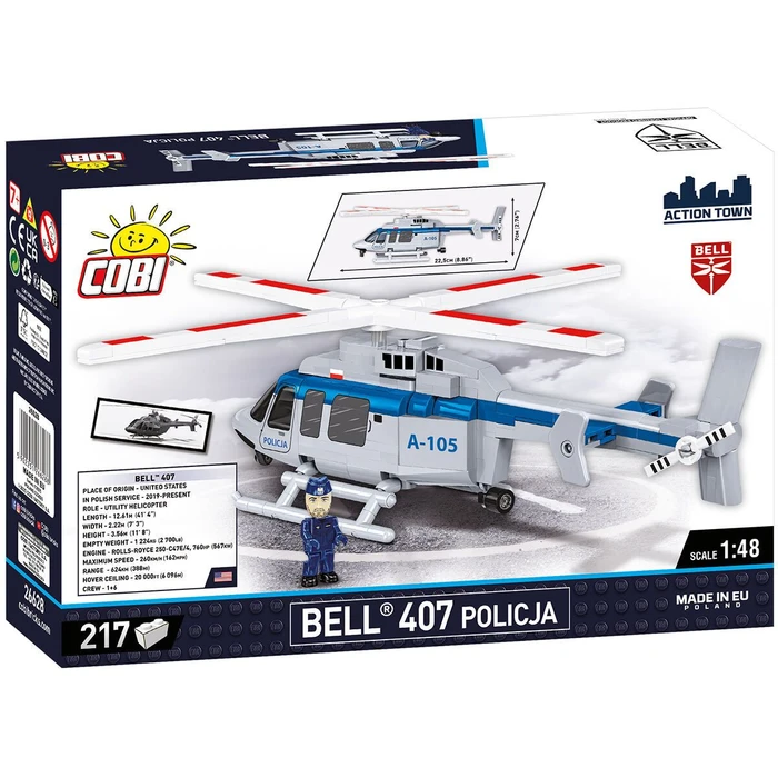 מסוק בל 407 משטרתי – דגם הרכבה בקנה מידה 1:48 (217 חלקים) מבית COBI