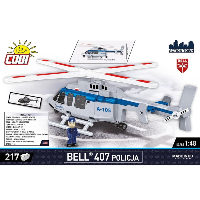 מסוק בל 407 משטרתי – דגם הרכבה בקנה מידה 1:48 (217 חלקים) מבית COBI