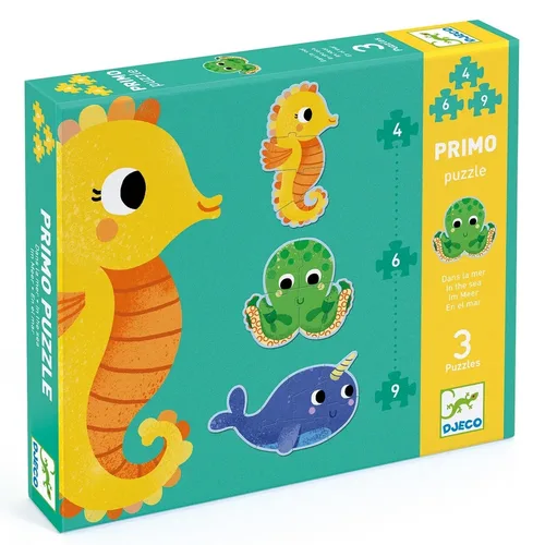 מארז 3 פאזלים לקטנטנים (6,4 ו 9 חלקים) - חיות הים מבית DJECO