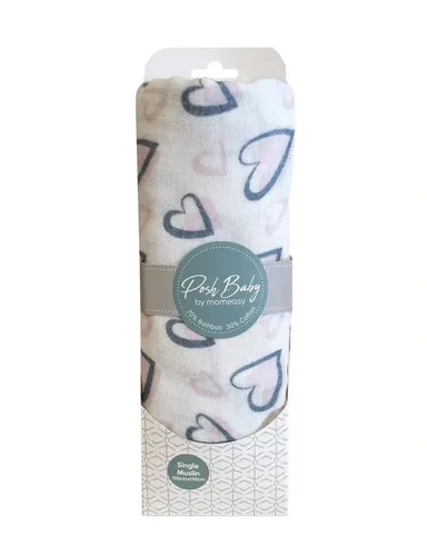 שמיכת טטרה  מבמבוק! דגם לבבות ורוד אפור