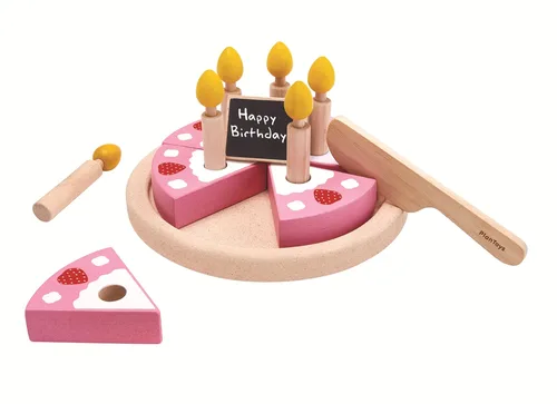 עוגת יומולדת ורודה עם נרות מעץ PLAN TOYS