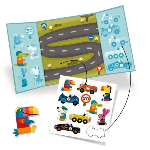 הדבקה רב פעמית לקטנטנים  - חיות במכוניות מבית DJECO