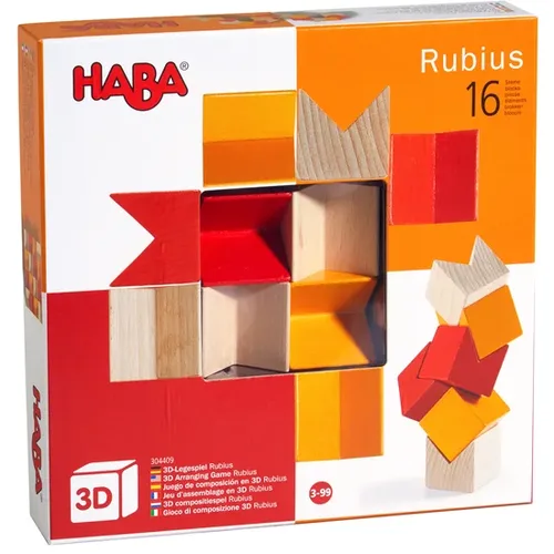 קוביות עץ בתלת מימד (גווני אדום עץ)  HABA