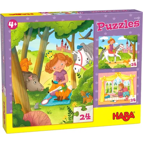 מארז 3 פאזלים (בני 24 חלקים כל אחד) הנסיכה ולארי!  HABA