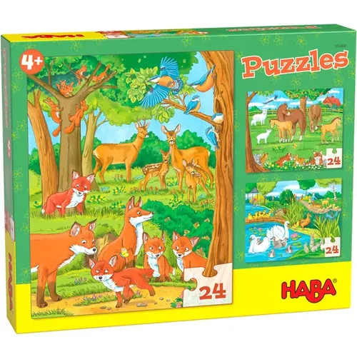 מארז 3 פאזלים (בני 24 חלקים כל אחד) משפחות בטבעי!  HABA