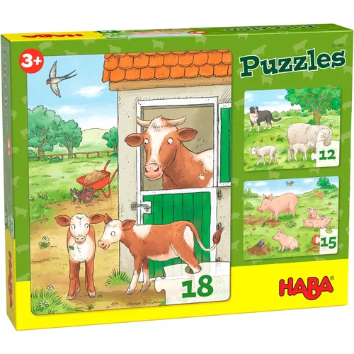 מארז 3 פאזלים בשלבים (12, 15 ו 18 חלקים)  חיות בחווה!  HABA