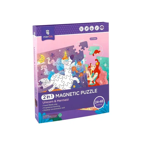 מארז 2 פאזלים מתמגנטים (24 חלקים ו 48 חלקים) דגם חד קרן ובת הים מבית MIER EDU