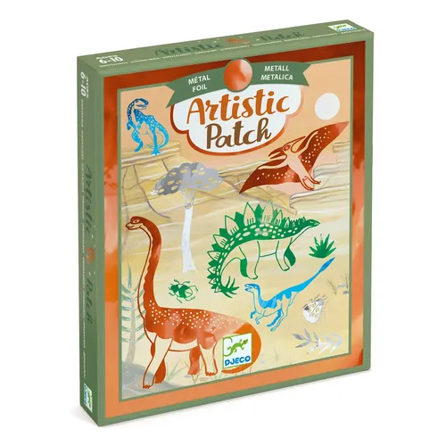 יצירה לגדולים (ARTISTIC PATCH)  ערכת הדבקה מטאלית דגם דינוזאורים מבית DJECO