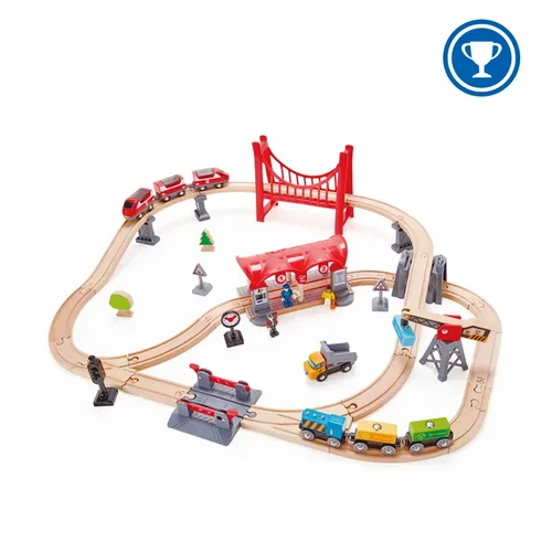 סט מסילות רכבת ענק מעץ - העיר הגדולה  BUSY CITY RAIL SET (51 חלקים) מבית HAPE