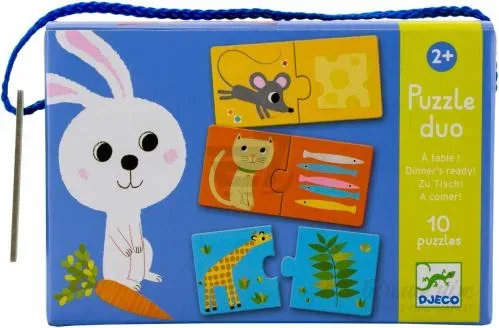 פאזלים חיות ומאכלים - 10 פאזלים של שני שני חלקים מבית DJECO