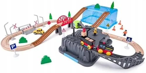 סט רכבת עץ מכרה חשמלית (63 חלקים!) מבית WOODYLAND