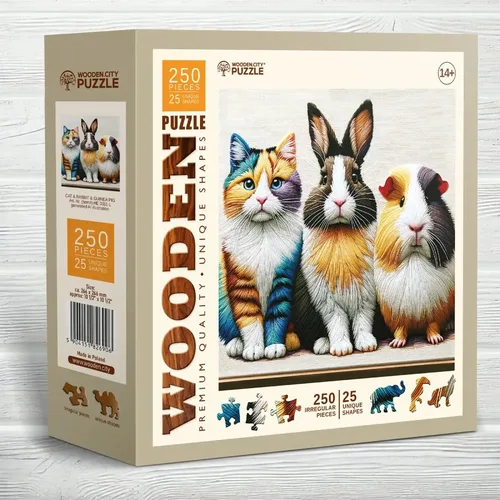 פאזל עץ חתול ארנב ושרקן! (250 חלקים) מבית WOODEN CITY PUZZLE