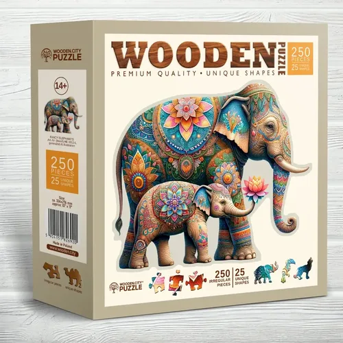 פאזל עץ צמד פילים! (250 חלקים) מבית WOODEN CITY PUZZLE