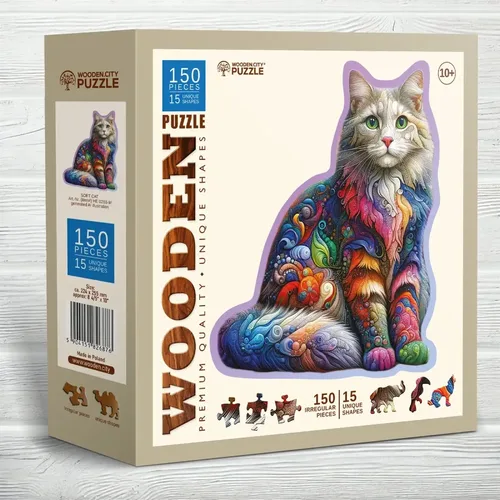 פאזל עץ חתול רך פרווה (150 חלקים) מבית WOODEN CITY PUZZLE