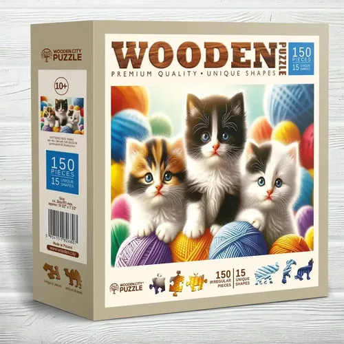 פאזל עץ חתולים בצמר! (150 חלקים) מבית WOODEN CITY PUZZLE