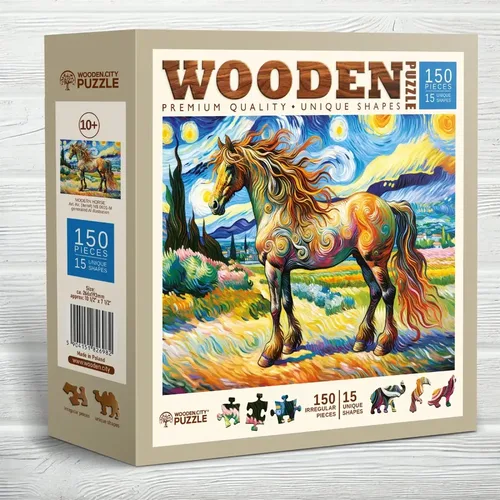 פאזל עץ סוס מודרני ואן גוך! (150 חלקים) מבית WOODEN CITY PUZZLE